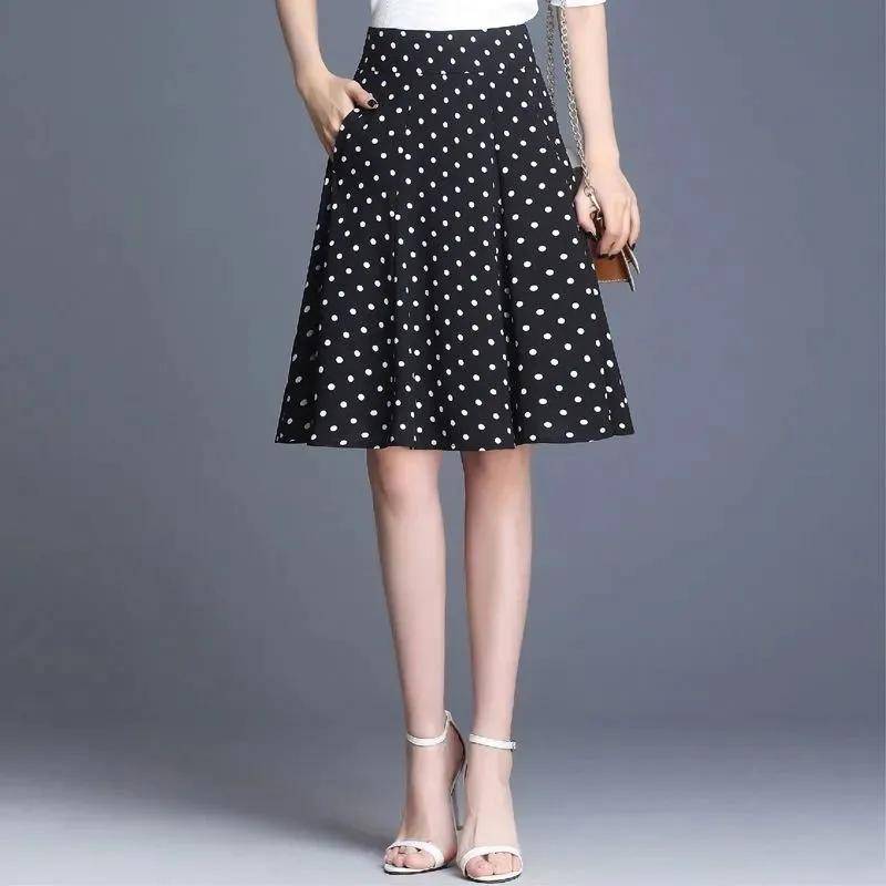 S-5XL Polka-dot Chiffonrock Damen Sommer Hohe Taille Anti-Licht Regenschirmrock Dünne A-Linie Großer Swingrock Kurzer Rock M schwarz von Joom DACH