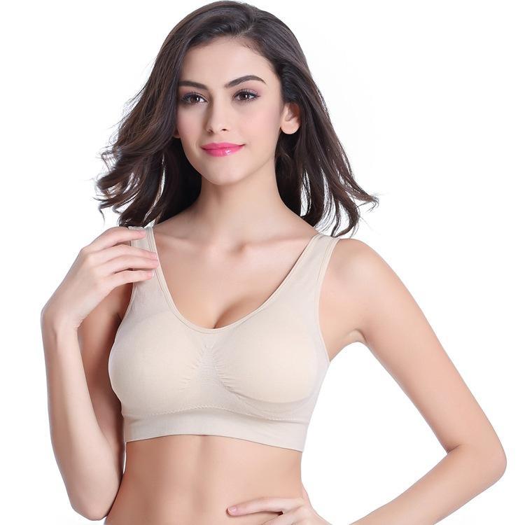 S-6XL Frauen Sport-Bh Fitness Lauf Weste Gym Workout Unterwäsche Gepolsterte Crop Tops Weibliche Sportswear Büstenhalter Push-Up Bhs XXXL beige von Joom DACH