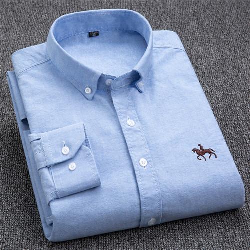 S-6XL Oxford Hemden für Herren Langarm Reine Baumwolle Uni Streifen Freizeit Besticktes Pferd Streetwear Business Einfarbig Büro 6XL 42 von Joom DACH