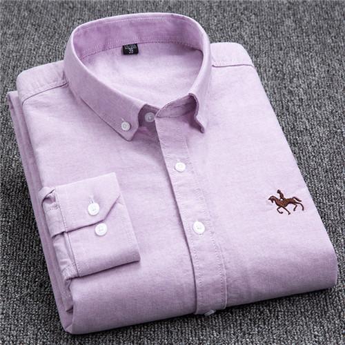 S-6XL Oxford Hemden für Herren Langarm Reine Baumwolle Uni Streifen Freizeit Besticktes Pferd Streetwear Business Einfarbig Büro 6XL 43 von Joom DACH