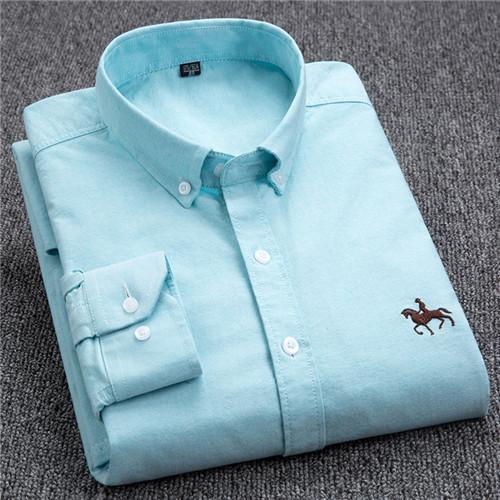 S-6XL Oxford Hemden für Herren Langarm Reine Baumwolle Uni Streifen Freizeit Besticktes Pferd Streetwear Business Einfarbig Büro 6XL 44 von Joom DACH