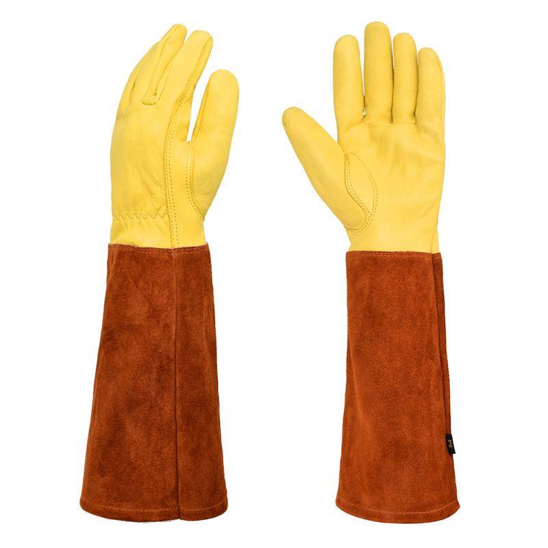 S-XL Gartenhandschuhe, Rosenschnitt, Dornen, schnittfeste Büsche, lange Lederstulpen, 1 Paar L braun von Joom DACH