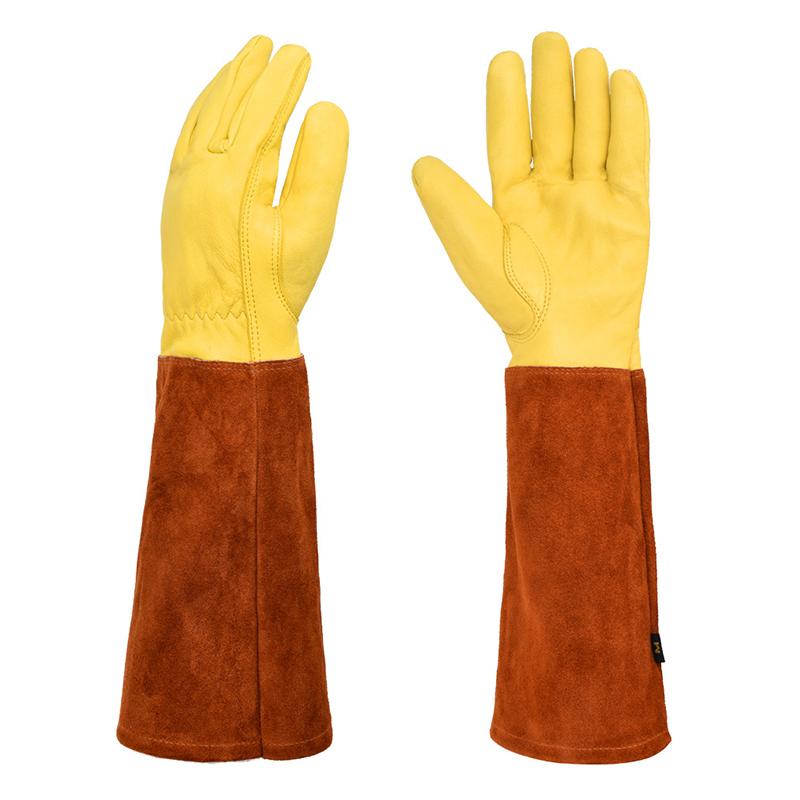 S-XL Gartenhandschuhe, Rosenschnitt, Dornen, schnittfeste Büsche, lange Lederstulpen, 1 Paar S braun von Joom DACH