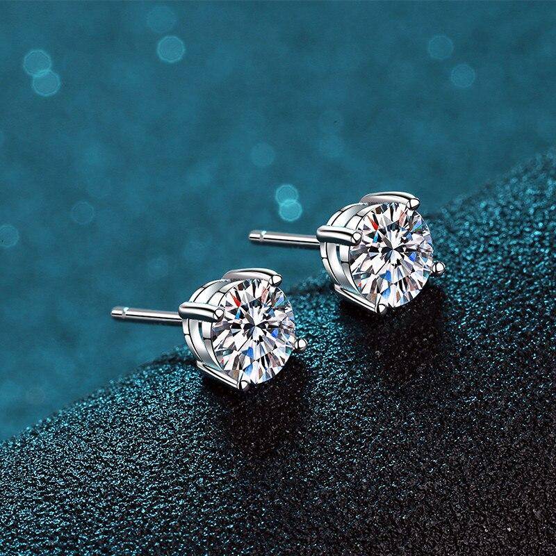 S925 Klassischer 4-Zinken-Ohrstecker mit 0,5/1/1,5 Karat F-Farbe Moissanite VVS, feiner Schmuck, Diamant, mit Zertifikat für Frauen von Joom DACH
