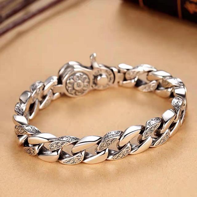 S925 Silber Handgemachte Sechs-Charakter Mantra Breite Version Überhebliche Persönlichkeit Atmosphärische Armband Männer Luxuriösen Retro Schmuck 22cm von Joom DACH