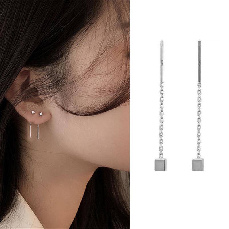 S925 Silber Nadel Stern Linie Ohrring für Frauen Quaste Tropfen Ohrring Lange Kette Perlen Piercing Ohrring Asymmetrie Ohr Schmuck von Joom DACH