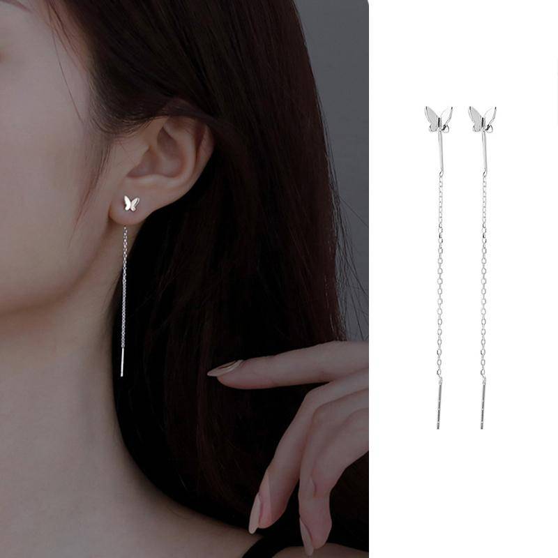 S925 Silber Nadel Stern Linie Ohrring für Frauen Quaste Tropfen Ohrring Lange Kette Perlen Piercing Ohrring Asymmetrie Ohr Schmuck von Joom DACH