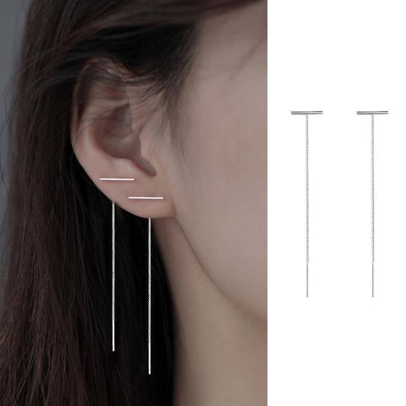 S925 Silber Nadel Stern Linie Ohrring für Frauen Quaste Tropfen Ohrring Lange Kette Perlen Piercing Ohrring Asymmetrie Ohr Schmuck von Joom DACH