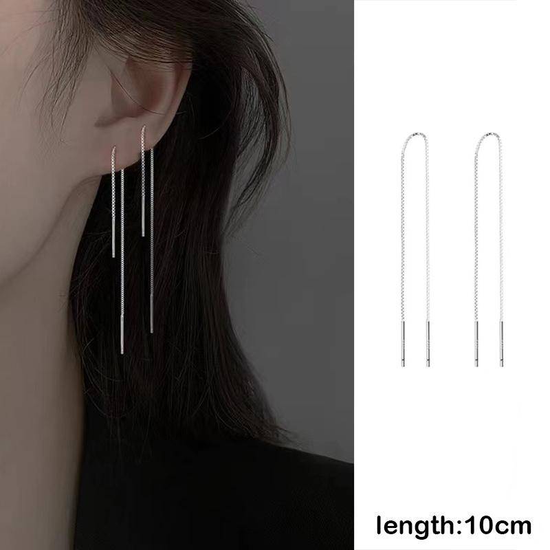 S925 Silber Nadel Stern Linie Ohrring für Frauen Quaste Tropfen Ohrring Lange Kette Perlen Piercing Ohrring Asymmetrie Ohr Schmuck von Joom DACH