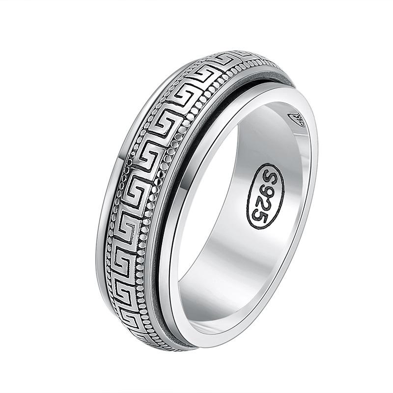 S925 Sterling Silber Beweglicher Great Wall Pattner Ring Männer Frauen Echt Silber Doppelschicht Drehbare Ringe Schmuck 10 von Joom DACH