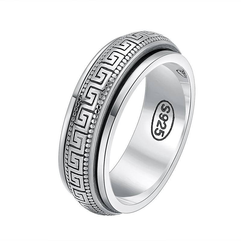 S925 Sterling Silber Beweglicher Great Wall Pattner Ring Männer Frauen Echt Silber Doppelschicht Drehbare Ringe Schmuck 10 von Joom DACH