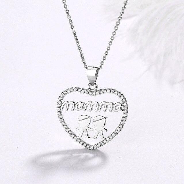 S925 Sterling Silber Halskette Anhänger Mode Klassische Herz Anhänger Mutter Intarsien Zirkon Eltern-kind-Gedenk Schmuck silber von Joom DACH
