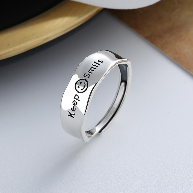 S925 Sterlingsilber Englischer Smils Ring Japanischer und Koreanischer Stil INS Leichter Luxus Textur Kalter Wind Zeigefingerring Damen von Joom DACH