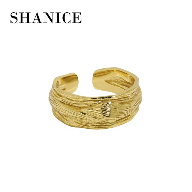 S925 Sterlingsilber Öffnungsring Unregelmäßige Textur Schmuck Einfache Mode Damen Offener Verstellbarer Ring Resizable gold von Joom DACH