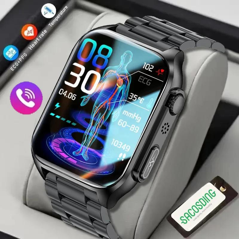 SACOSDING NFC + EKG + PPG Smart Watch Bluetooth-Anruf Automatische Infrarot-Blutsauerstoff-Herzfrequenz-Blutdruck-Gesundheitsüberwachung Wasserdichte Uhr schwarz von Joom DACH