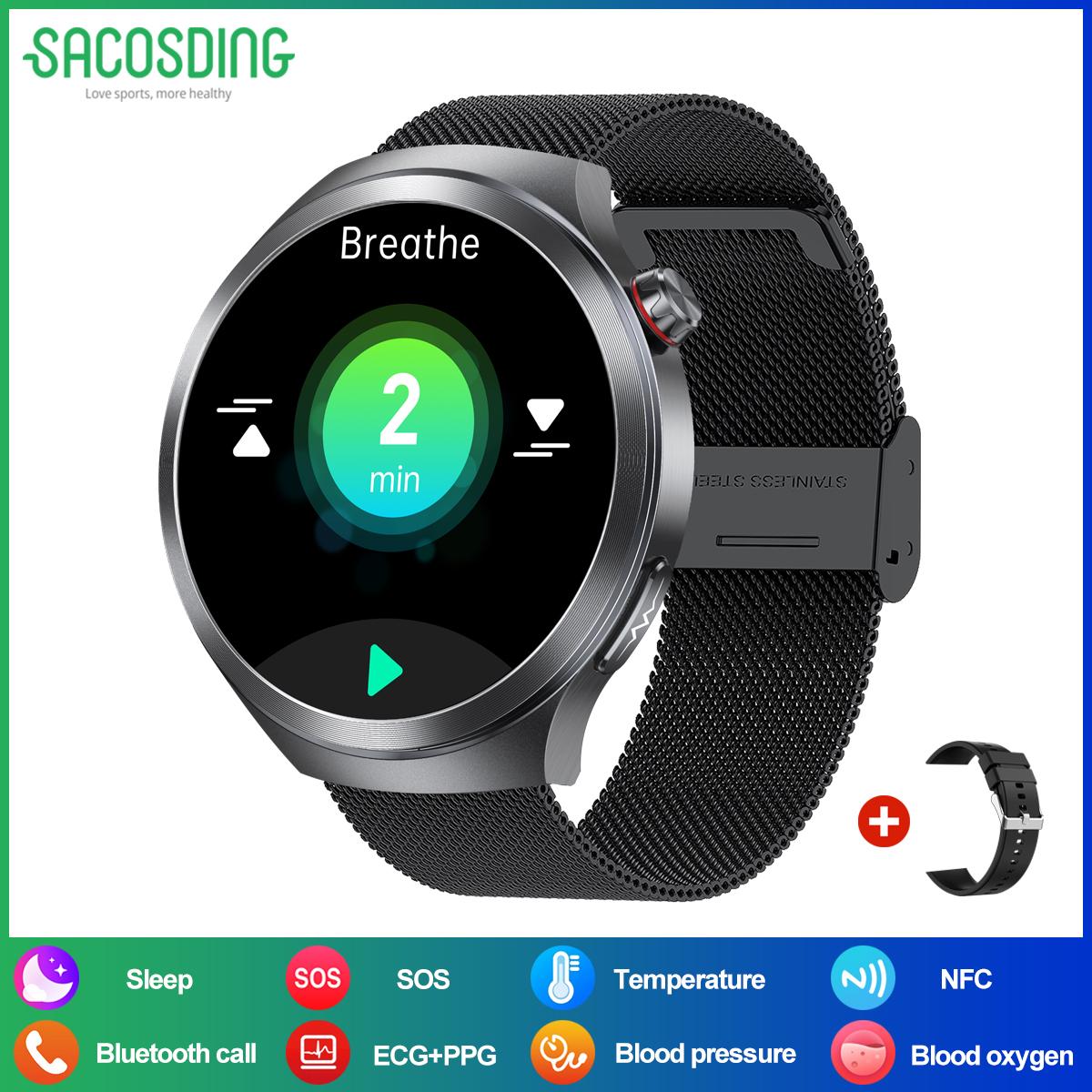 SACOSDING Neue EKG+PPG Smartwatch Herren 466*466 AMOLED Bildschirm Herzfrequenz Blutdrucküberwachung Bluetooth Anruf NFC Gesundheits-Smartwatch 2025 von Joom DACH