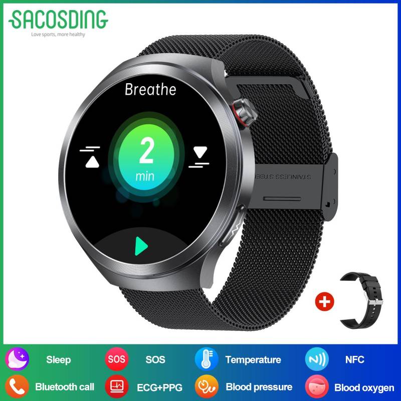 SACOSDING Neue EKG+PPG Smartwatch Herren 466*466 AMOLED Bildschirm Herzfrequenz Blutdrucküberwachung Bluetooth Anruf NFC Gesundheits-Smartwatch 2025 von Joom DACH