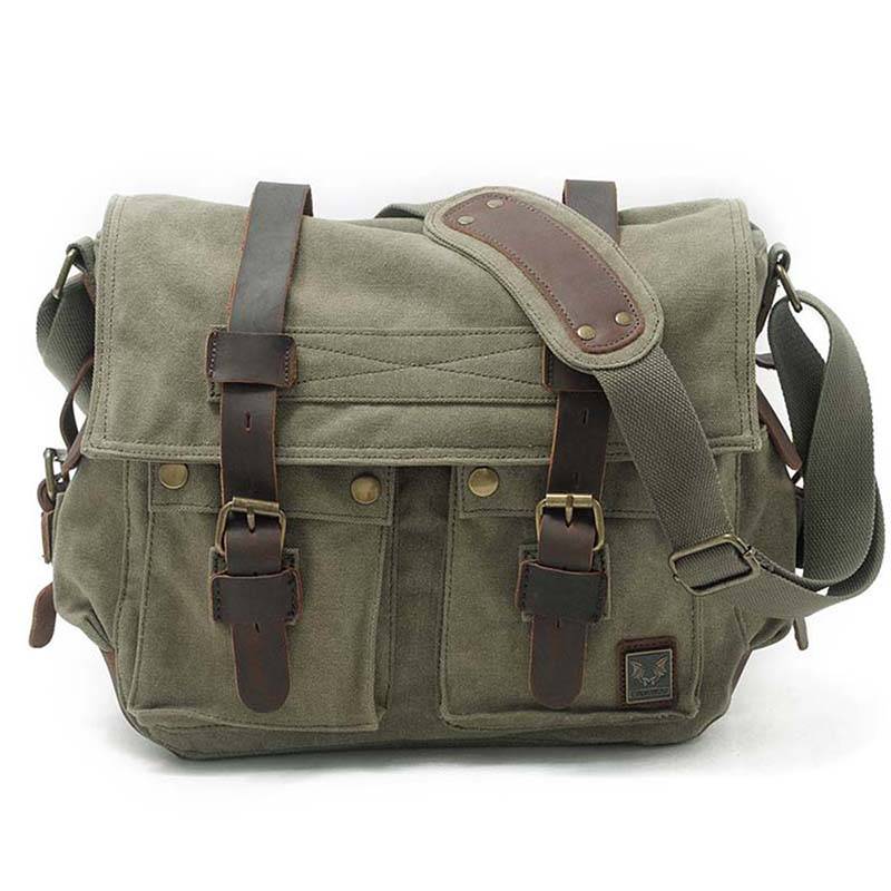 SCIONE Euro-Amerikanische Vintage Canvas Crazy Horse Leder Messenger Bag mit großer Kapazität, wasserdicht, mit mehreren Taschen, lässige Umhängetasche für Herren grün von Joom DACH