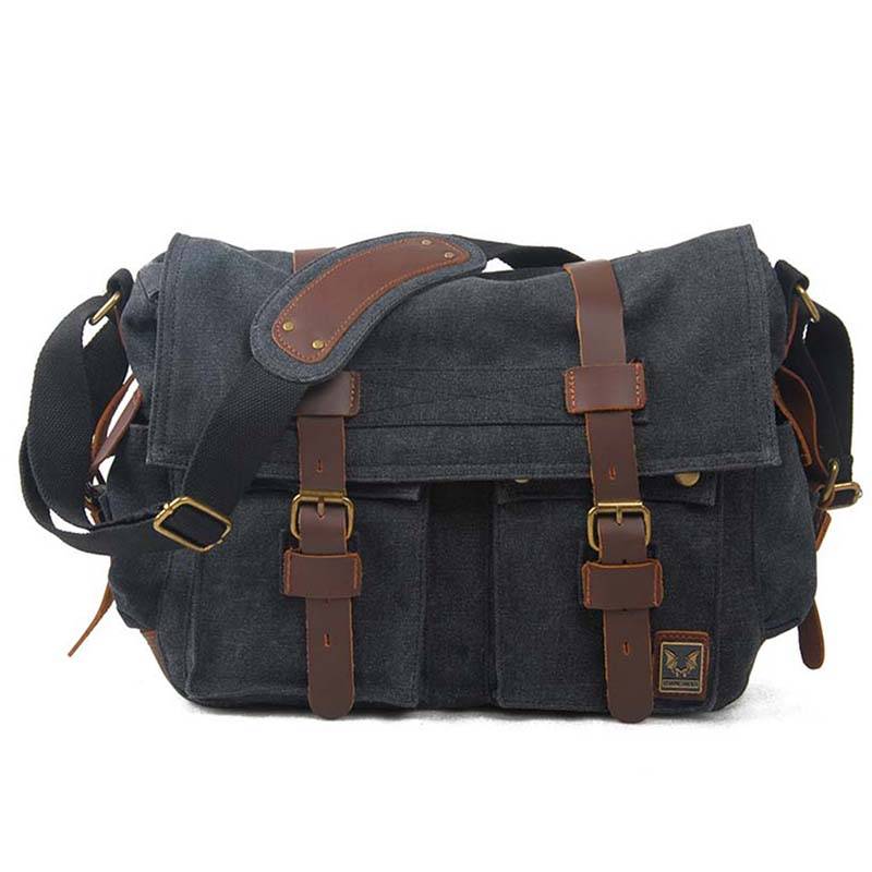 SCIONE Euro-Amerikanische Vintage Canvas Crazy Horse Leder Messenger Bag mit großer Kapazität, wasserdicht, mit mehreren Taschen, lässige Umhängetasche für Herren von Joom DACH