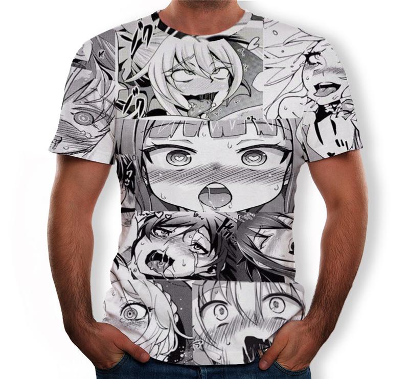 SCIONE Herren Modisches Ahegao Anime Freizeit-T-Shirt mit 3D-Druck und kurzen Ärmeln L von Joom DACH