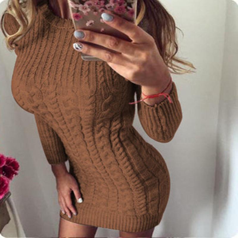 SCIONE Pullover Winter Warm Pullover Frauen Herbst Schlank Strickkleid Langarm Strickkleid Pullover L braun von Joom DACH