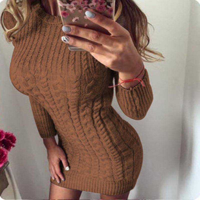 SCIONE Pullover Winter Warm Pullover Frauen Herbst Schlank Strickkleid Langarm Strickkleid Pullover L braun von Joom DACH