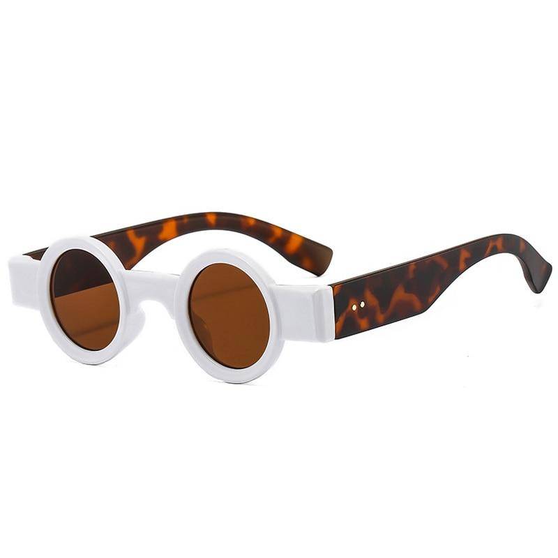 SHAUNA Beliebte Mode Kleine Runde Sonnenbrille Frauen Retro Punk Shades UV400 Männer Klar Ozean Objektiv Trend Nieten Sonnenbrille White leopard tea von Joom DACH
