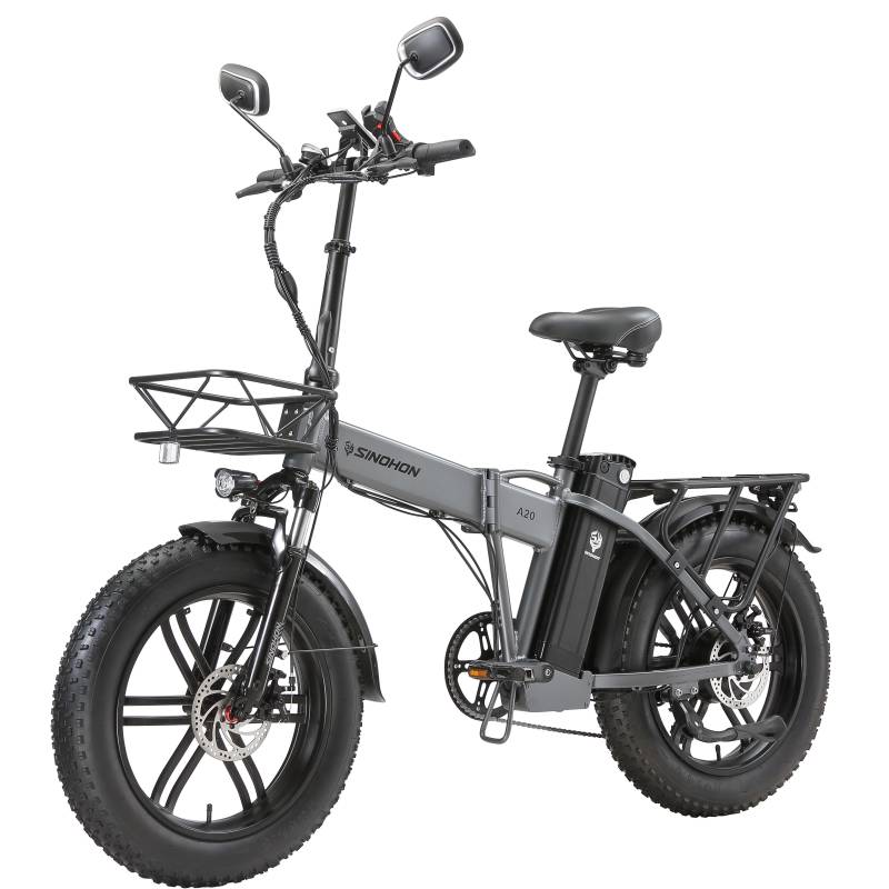 SINOHON A20 Multi-Terrain Faltbares Elektro-Erwachsenenfahrrad 500W Motor 48V18Ah Batterie City E-Bike 20 Zoll Fat Tires Mit Kindersitz Elektrofahrrad grau von Joom DACH
