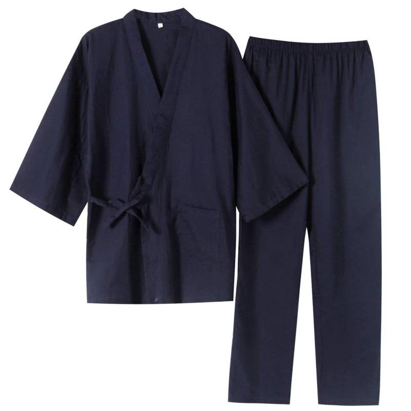 SISOFTLY Ärmel Jinbei Einfarbig Herbst Winter Frühling Sommer Doppelgaze Set Waschbar Sommer Kimono Samue Shijira Webart Pyjama Set [SISOFTLY] Herren 3/4 von Joom DACH