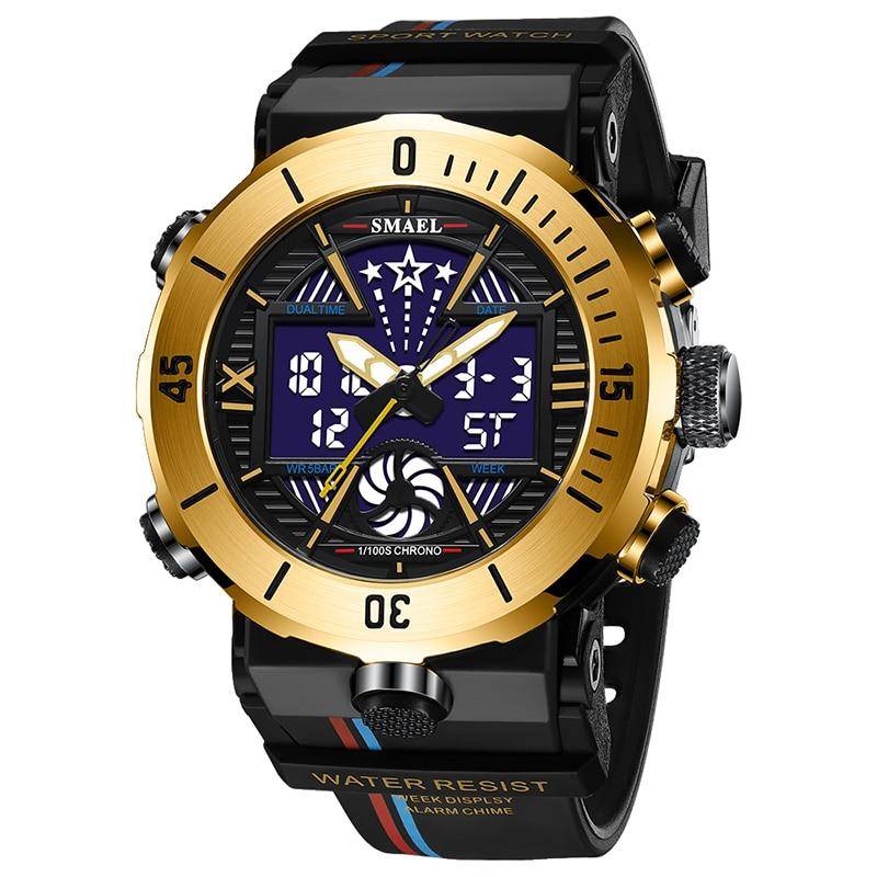 SMAEL Dual Display Uhr Militär Qualität Herren Sport Uhren Digital Alarm 8051 Militär Uhr Shock Led Uhr Wasserdicht gold von Joom DACH