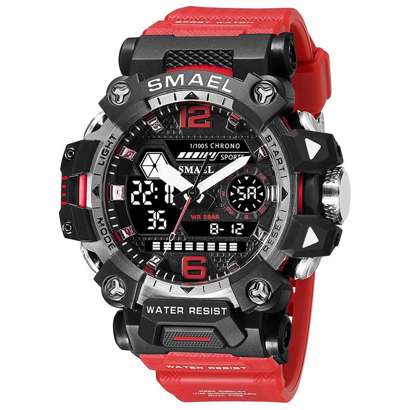 SMAEL Männer Uhren 50 m Wasserdichte Sport Uhr Militär Mann Sport Uhr Digital 8072 Dual Display Uhr Quarz Led Digital rot von Joom DACH