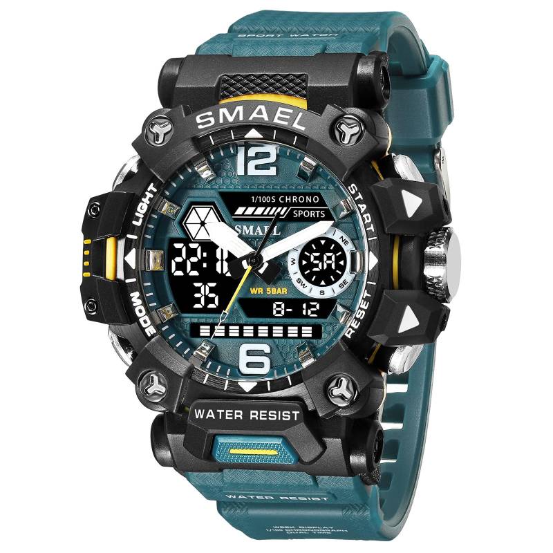 SMAEL Männer Uhren 50 m Wasserdichte Sport Uhr Militär Mann Sport Uhr Digital 8072 Dual Display Uhr Quarz Led Digital schwarz/hellblaue von Joom DACH