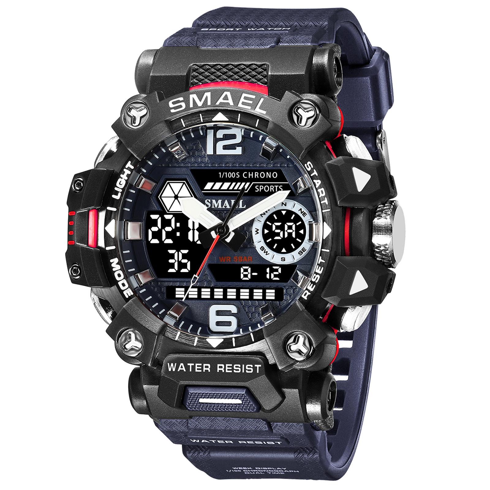 SMAEL Männer Uhren 50 m Wasserdichte Sport Uhr Militär Mann Sport Uhr Digital 8072 Dual Display Uhr Quarz Led Digital blau von Joom DACH