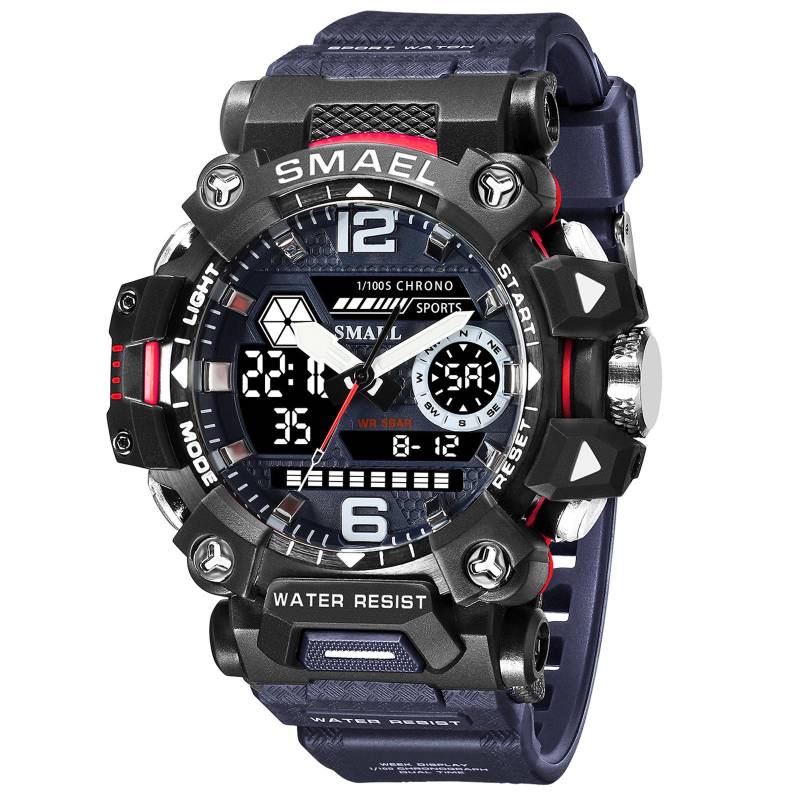 SMAEL Männer Uhren 50 m Wasserdichte Sport Uhr Militär Mann Sport Uhr Digital 8072 Dual Display Uhr Quarz Led Digital blau von Joom DACH