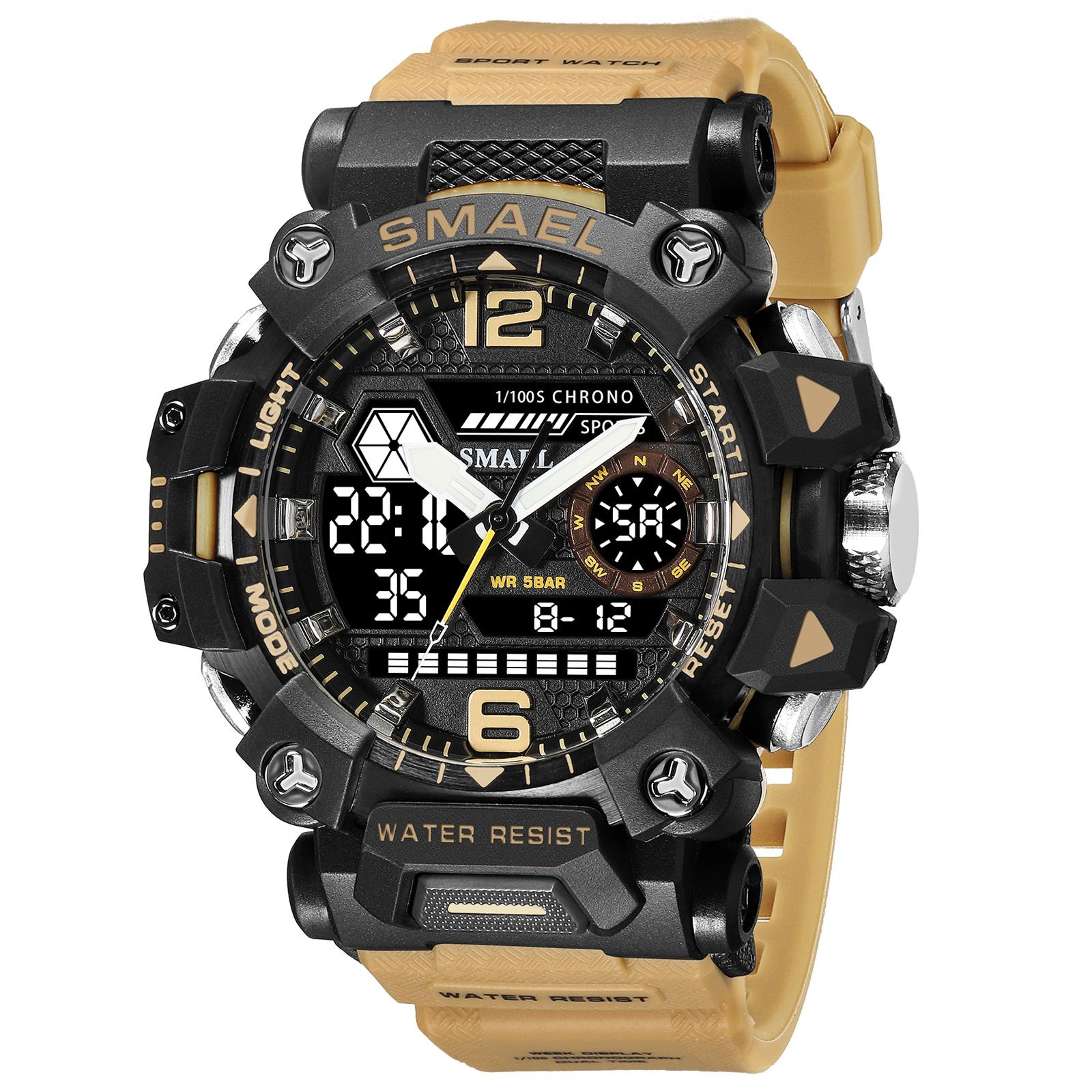 SMAEL Männer Uhren 50 m Wasserdichte Sport Uhr Militär Mann Sport Uhr Digital 8072 Dual Display Uhr Quarz Led Digital gelb von Joom DACH
