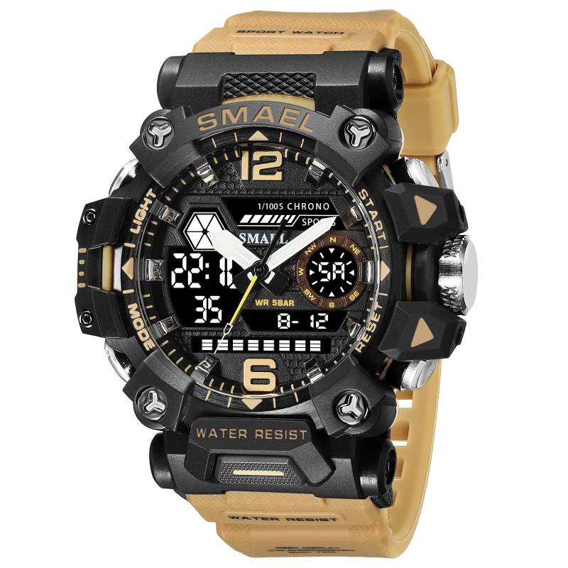 SMAEL Männer Uhren 50 m Wasserdichte Sport Uhr Militär Mann Sport Uhr Digital 8072 Dual Display Uhr Quarz Led Digital gelb von Joom DACH