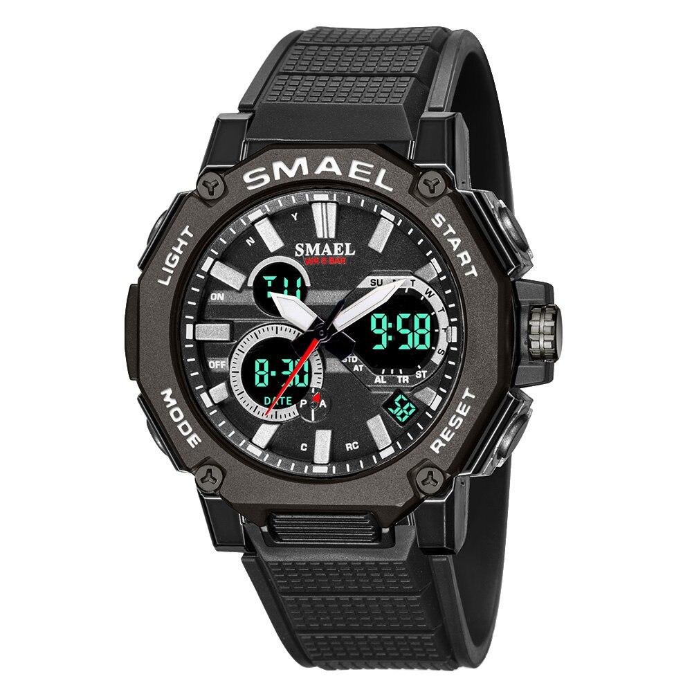 SMAEL Quarz Uhren Sport SMAEL Marke Männlich Uhr Alarm 50M Wasserdichte Stoppuhr LED Hintergrundbeleuchtung Armbanduhren 8047 Männer Uhr sport With Package schwarz/rot von Joom DACH