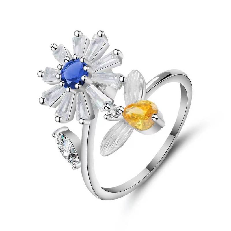 SMJEL Fidget Spinner Ring Angst für Frauen Mehrere Kristall Blume Auge Schmetterling Tier Ring Drehen Anti Stress Hochzeit Schmuck resizable von Joom DACH
