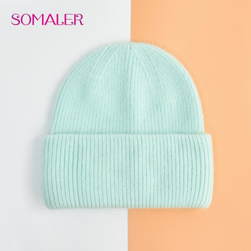 SOMALER Winter Angora Wolle Gestrickte Mütze Weich Warm Flauschig Kaninchenfell Strick Einfache Mützen für Damen hellgrüne von Joom DACH