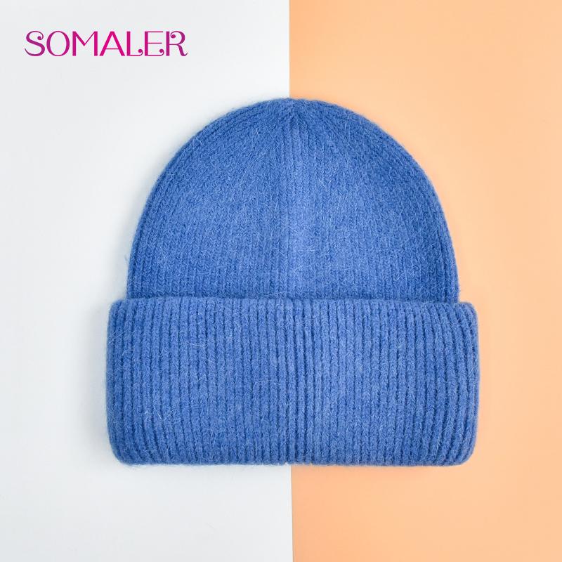 SOMALER Winter Angora Wolle Gestrickte Mütze Weich Warm Flauschig Kaninchenfell Strick Einfache Mützen für Damen von Joom DACH