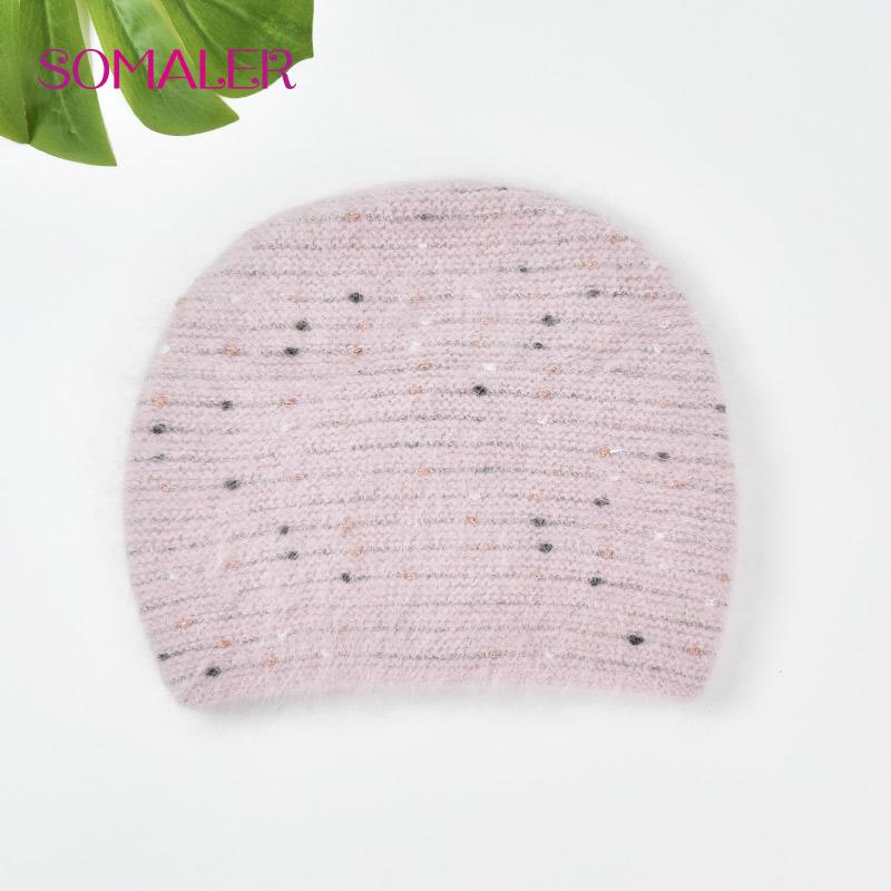 SOMALER Wintermütze aus Angola-Kaninchenfell für Damen, Strickmütze mit Futter, Skimütze, warme Mütze von Joom DACH