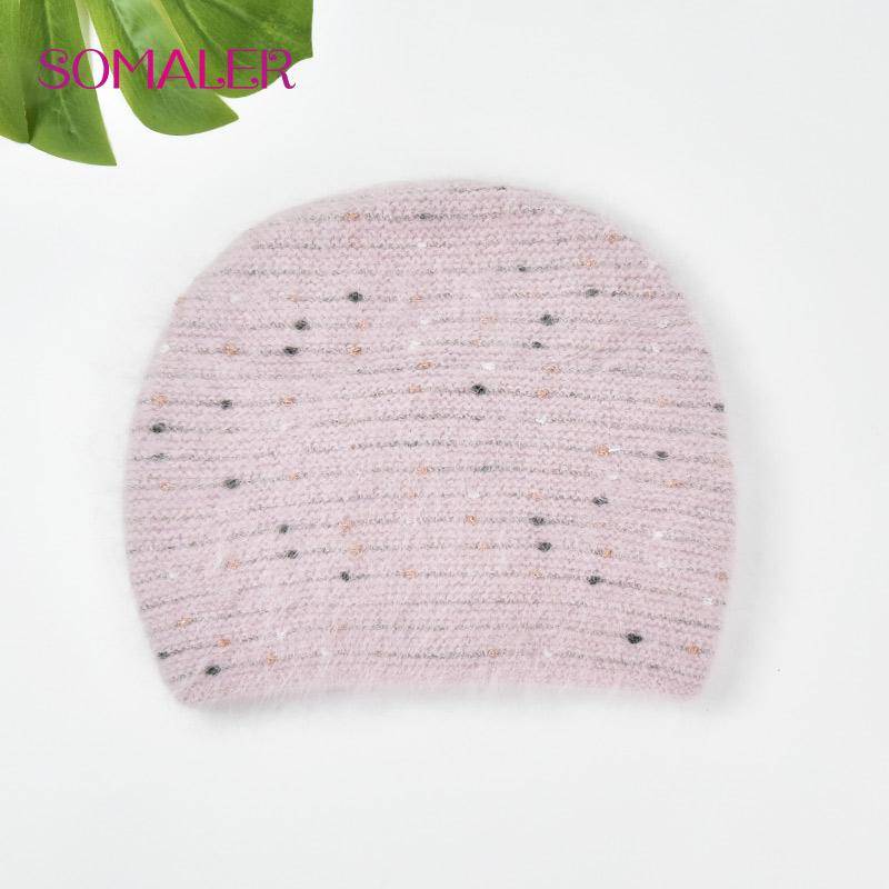 SOMALER Wintermütze aus Angola-Kaninchenfell für Damen, Strickmütze mit Futter, Skimütze, warme Mütze von Joom DACH