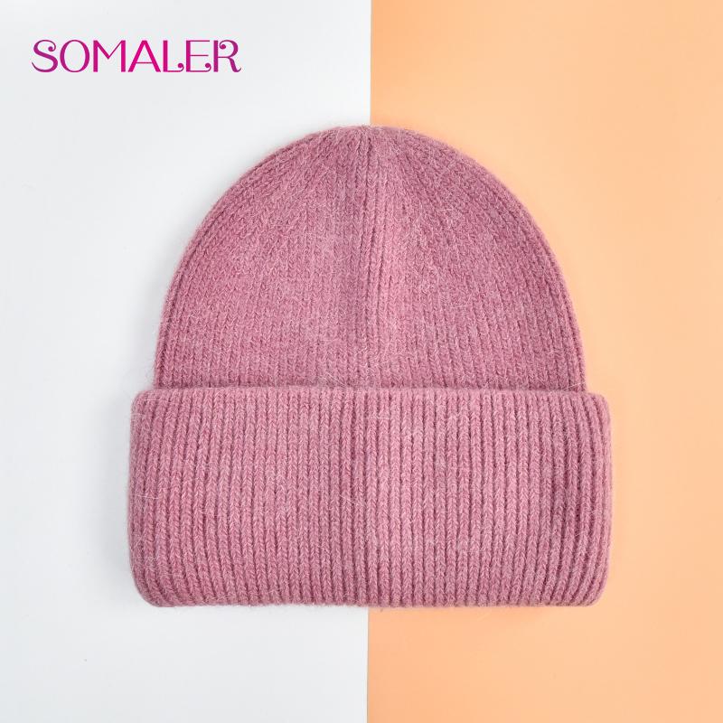 SOMALER Winter Angora Wolle Gestrickte Mütze Weich Warm Flauschig Kaninchenfell Strick Einfache Mützen für Damen china rosa von Joom DACH