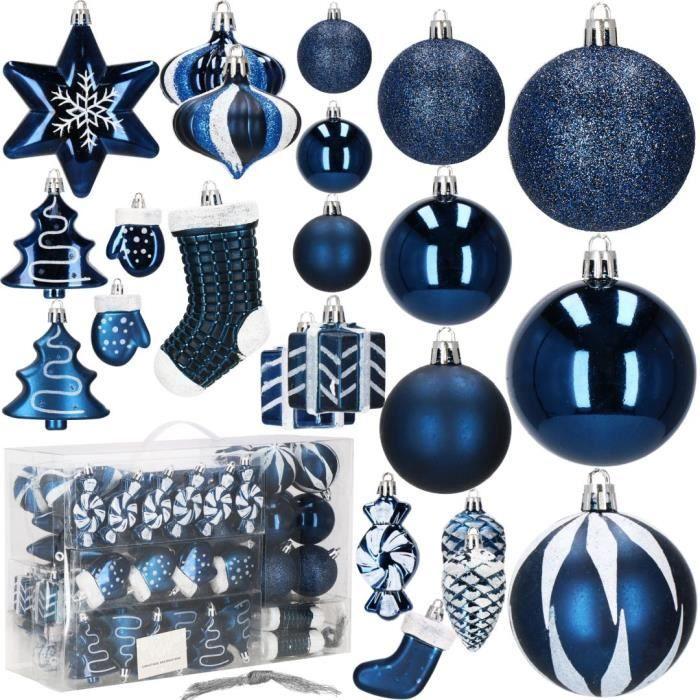 Baumkugeln - SPRINGOS - 77 Stück - Unzerbrechlich - Dunkelblau - Weihnachtsdekoration blau von Joom DACH