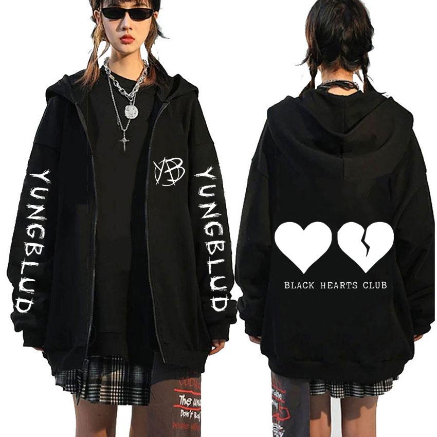 Sänger Yungblud Black Hearts Club Reißverschluss-Kapuzenpullover für Männer, Fleece-Baumwolle, Reißverschluss-Kapuzenpullover für Männer und Frauen, Rock-Vintage, übergroße Reißverschlussjacke XL schwarz von Joom DACH
