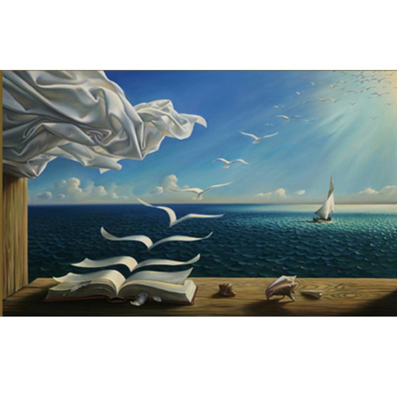 Salvador Dali Leinwand Kunstdruck Poster The Waves Buch Segelboot Bild Leinwandgemälde Tagebuch der Entdeckung von Vladimir Kush 70X100cm No Frame von Joom DACH