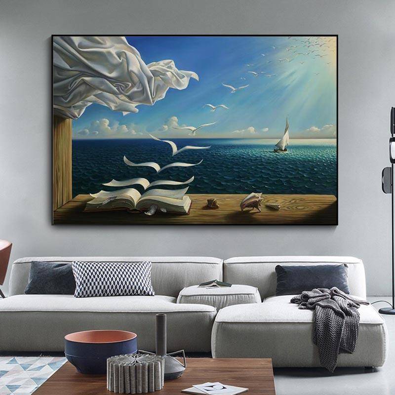 Salvador Dali Ölgemälde The Waves Buch Segelboot Wandgemälde auf Leinwand Surrealismus Kunst Poster und Drucke Wandkunst Bilder 70x100cm no frame von Joom DACH