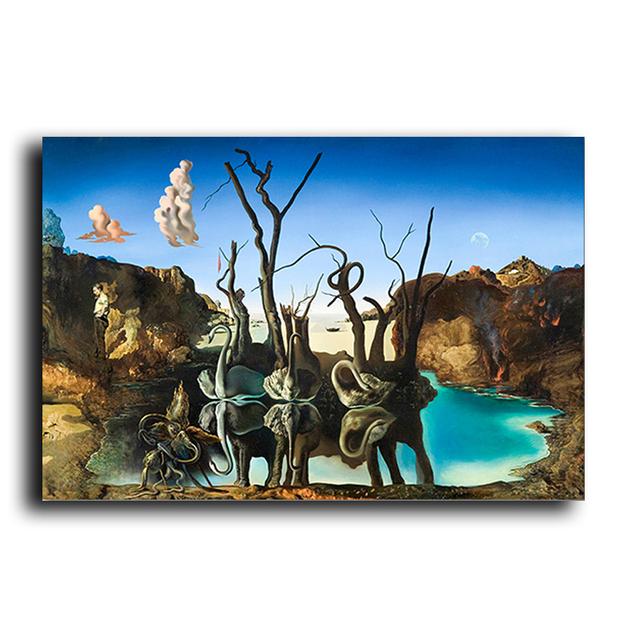 Salvador Dali – Schwäne reflektieren Elefanten – Leinwandmalerei, abstrakte Poster und Drucke, Wandkunst, Bild, Wohnzimmerdekor, kein Rahmen 60*90cm No Frame von Joom DACH