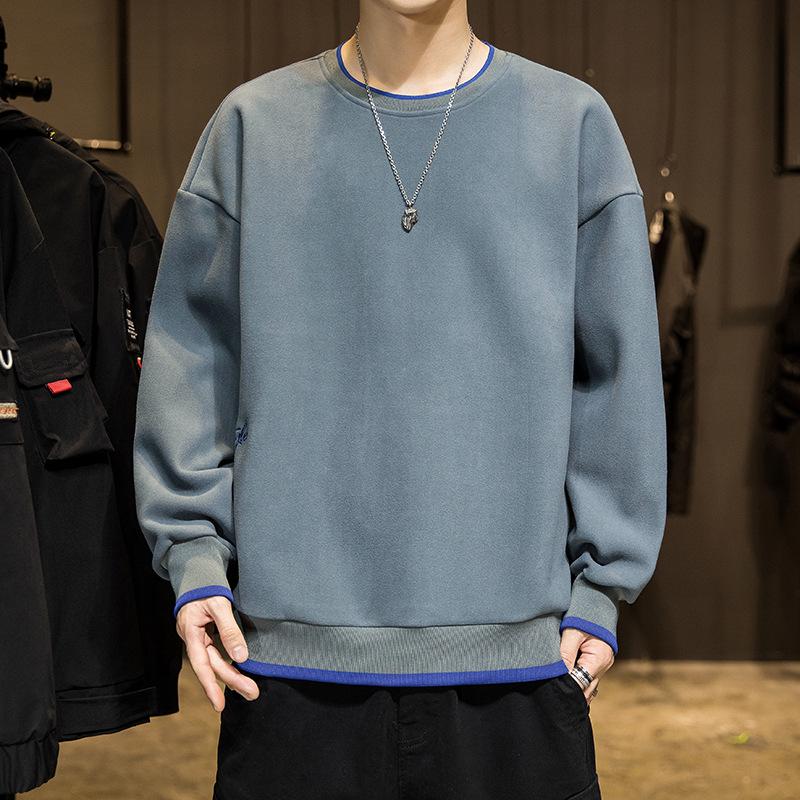 Samt-Basishemd mit Rundhalsausschnitt, langärmeliges Herren-T-Shirt mit dickem Samt, schmale Passform, mit Kapuze, einfarbiges Herbst- und Winteroberteil 2XL von Joom DACH