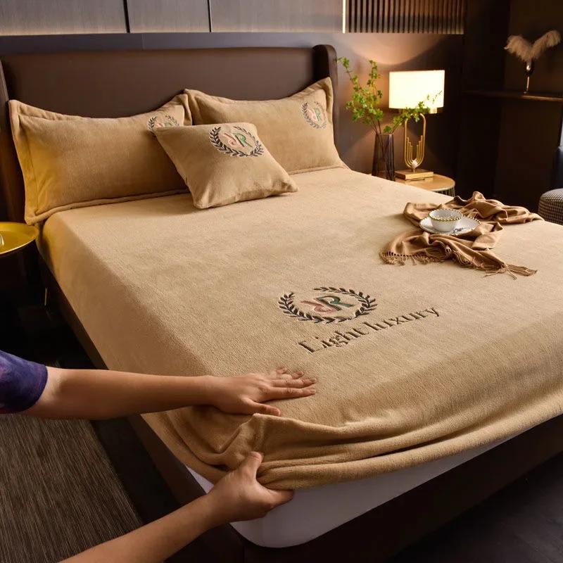 Samt-Jacquard-Matratzenbezug Winter Warmes Samtmaterial Spannbettlaken Warmes Material Bettbezug Matratzenschoner für 120x200cm 120x200cm 2pcs von Joom DACH